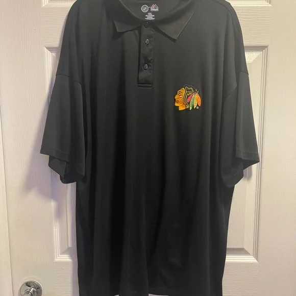 Chicago Blackhawks Antigua Big & Tall 4XL Tribute Polo - Black - Picture 2 of 8